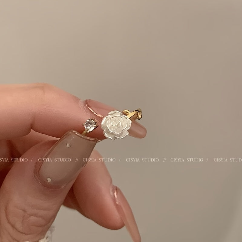 New Thorn Camellia Open Ring For Women, Sweet Girlish Style, Adjustable Rose Flower BFF Pair Rings, Perfect Gift Choice