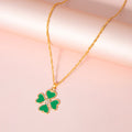 Enamel Green Four Heart Clover Necklaces For Women